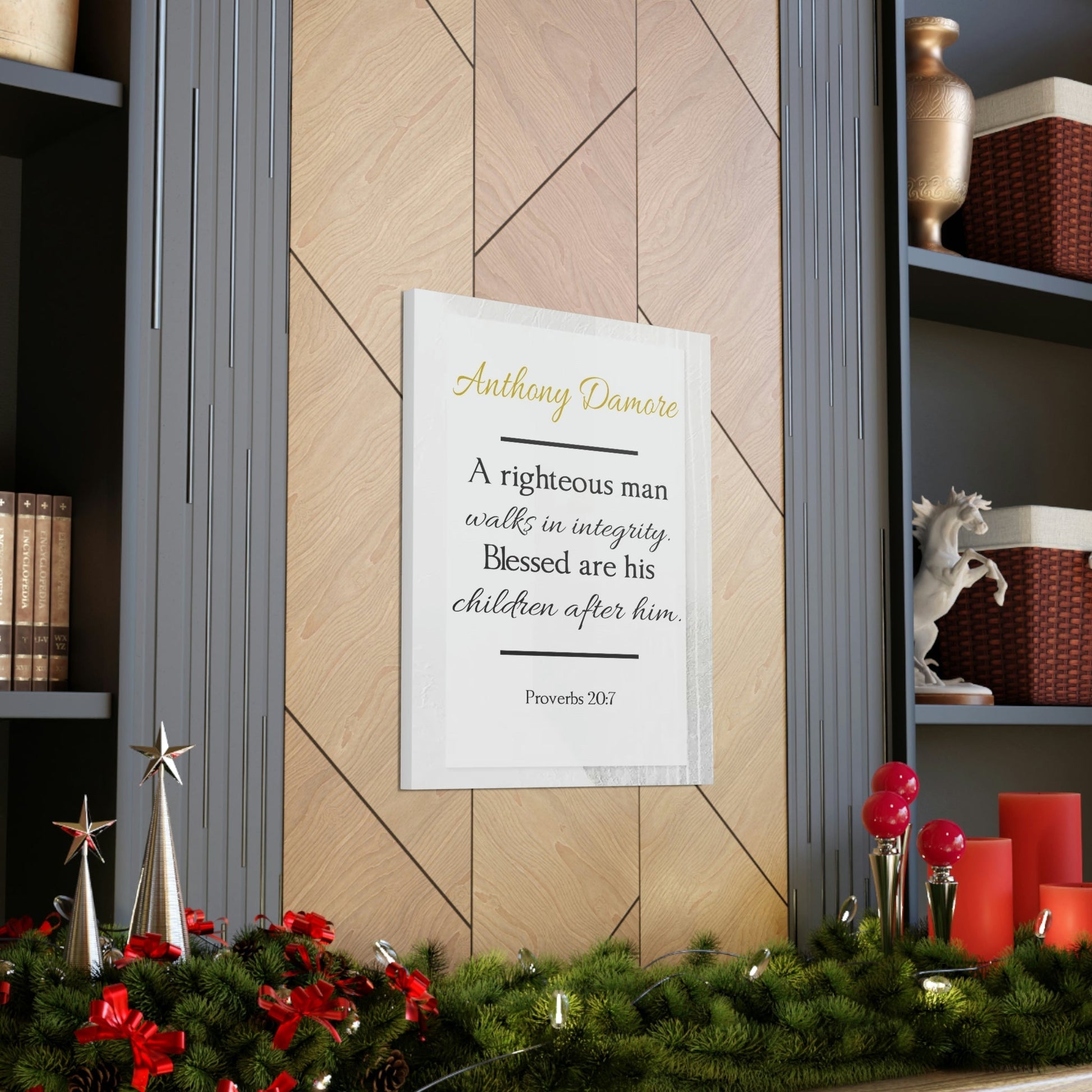 Scripture Walls Personalized A Righteous Man Proverbs 20:7 Bible Verse Canvas Christian Wall Art Ready to Hang Unframed-Express Your Love Gifts