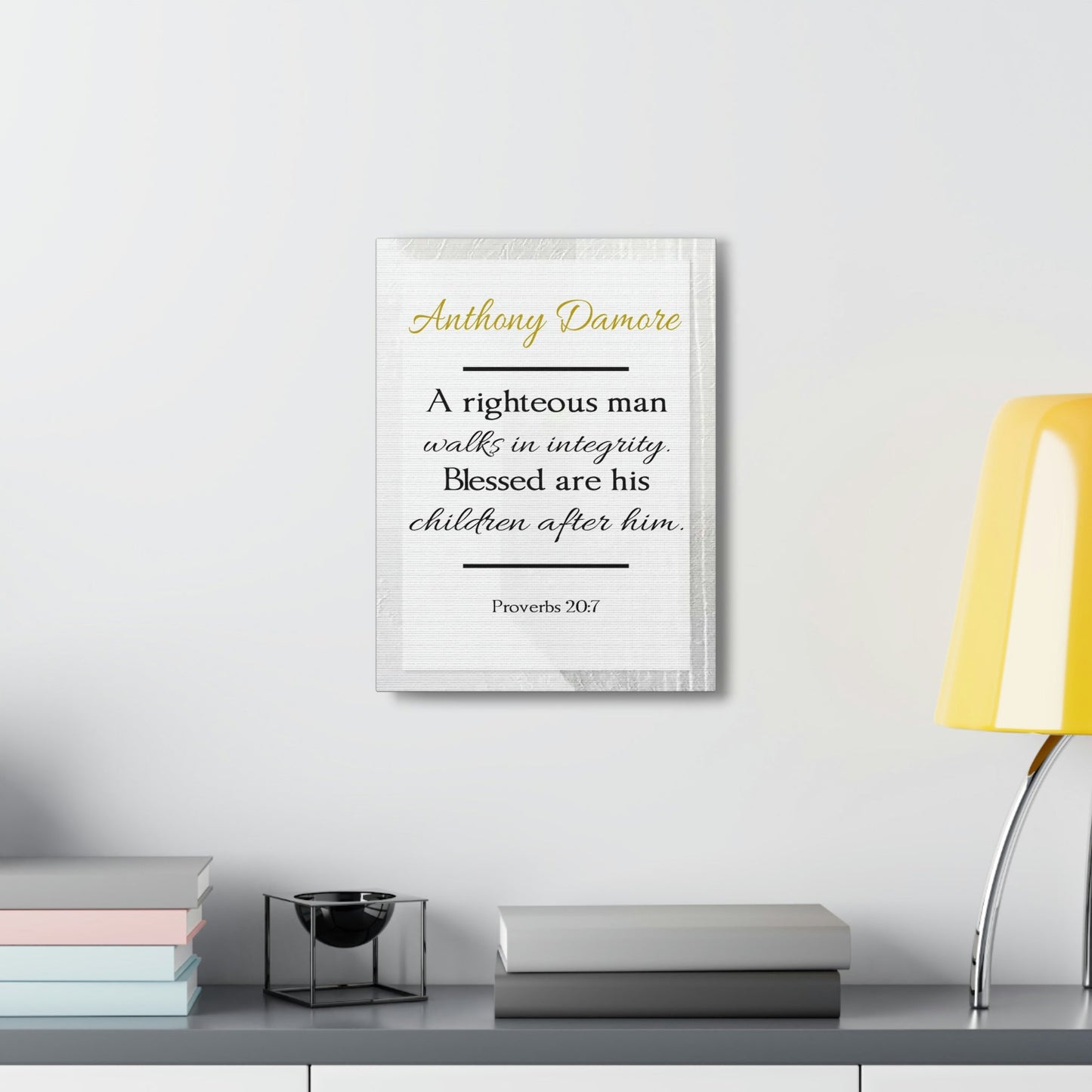 Scripture Walls Personalized A Righteous Man Proverbs 20:7 Bible Verse Canvas Christian Wall Art Ready to Hang Unframed-Express Your Love Gifts