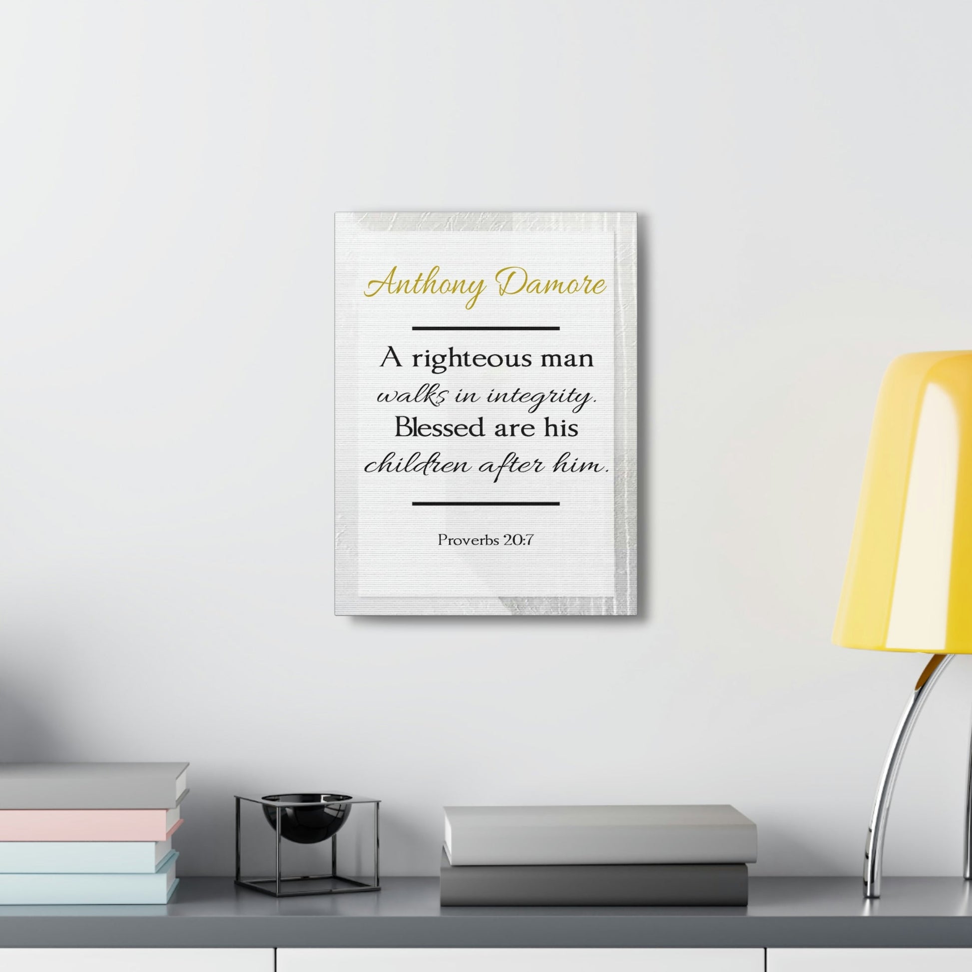 Scripture Walls Personalized A Righteous Man Proverbs 20:7 Bible Verse Canvas Christian Wall Art Ready to Hang Unframed-Express Your Love Gifts