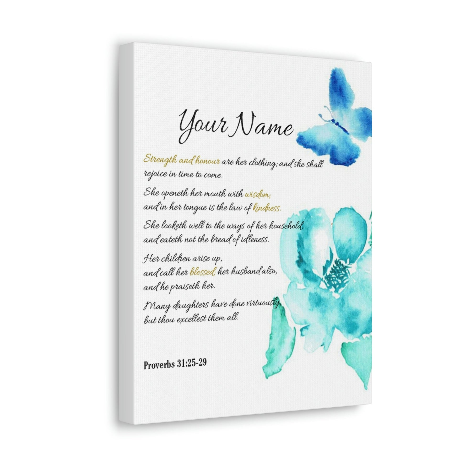 Scripture Walls Personalized She is Strong Proverbs 31:25-29 Bible Verse Canvas Christian Wall Art Ready to Hang Unframed-Express Your Love Gifts