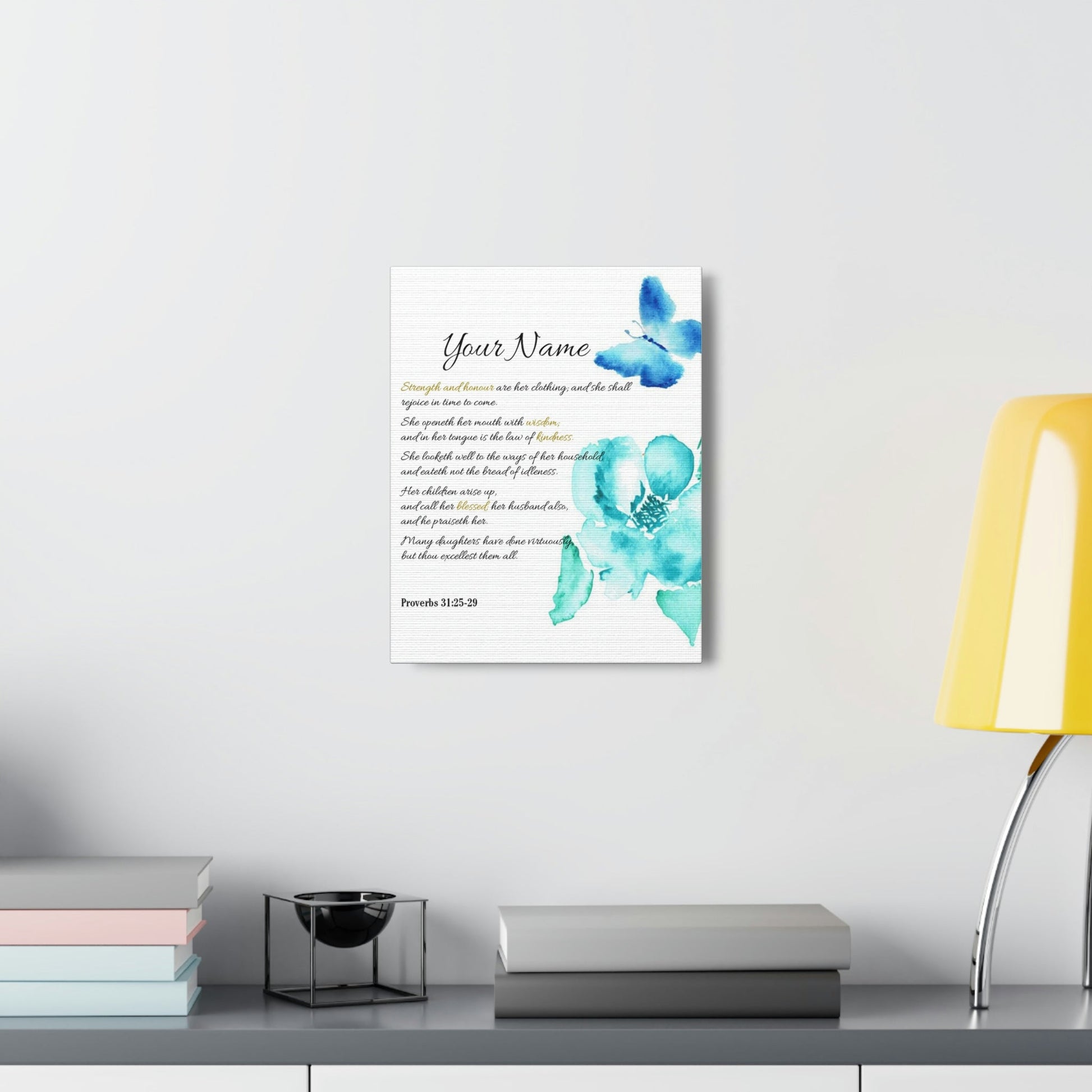 Scripture Walls Personalized She is Strong Proverbs 31:25-29 Bible Verse Canvas Christian Wall Art Ready to Hang Unframed-Express Your Love Gifts