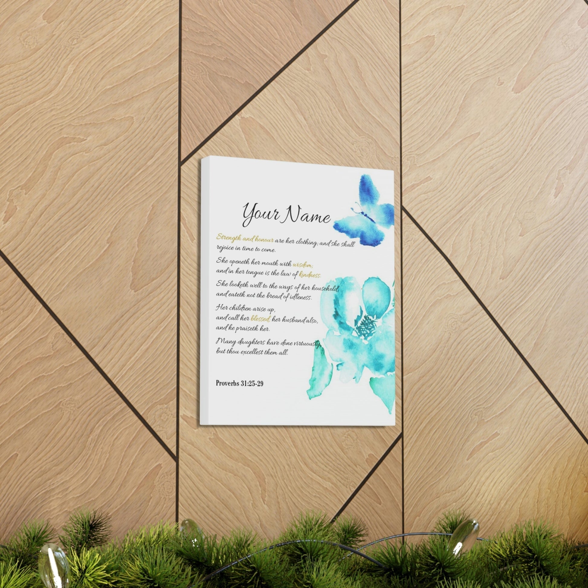 Scripture Walls Personalized She is Strong Proverbs 31:25-29 Bible Verse Canvas Christian Wall Art Ready to Hang Unframed-Express Your Love Gifts