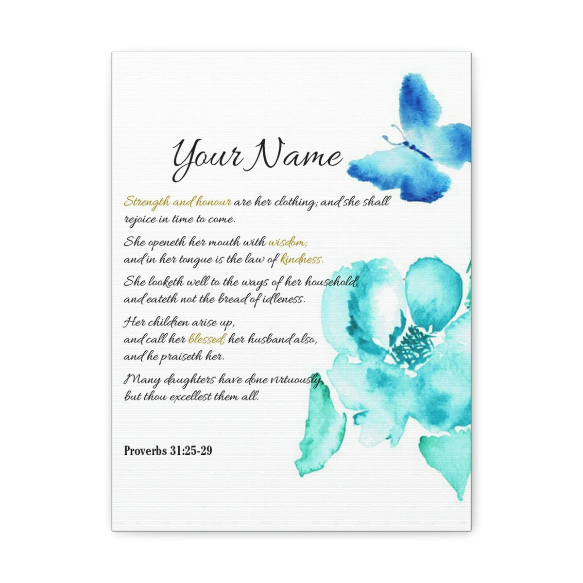 Scripture Walls Personalized She is Strong Proverbs 31:25-29 Bible Verse Canvas Christian Wall Art Ready to Hang Unframed-Express Your Love Gifts