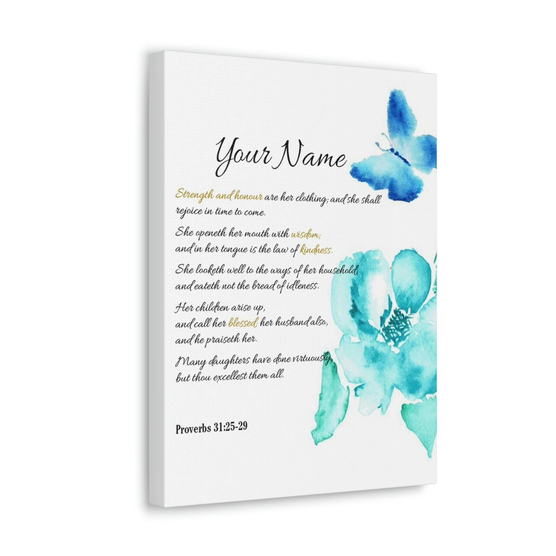 Scripture Walls Personalized She is Strong Proverbs 31:25-29 Bible Verse Canvas Christian Wall Art Ready to Hang Unframed-Express Your Love Gifts