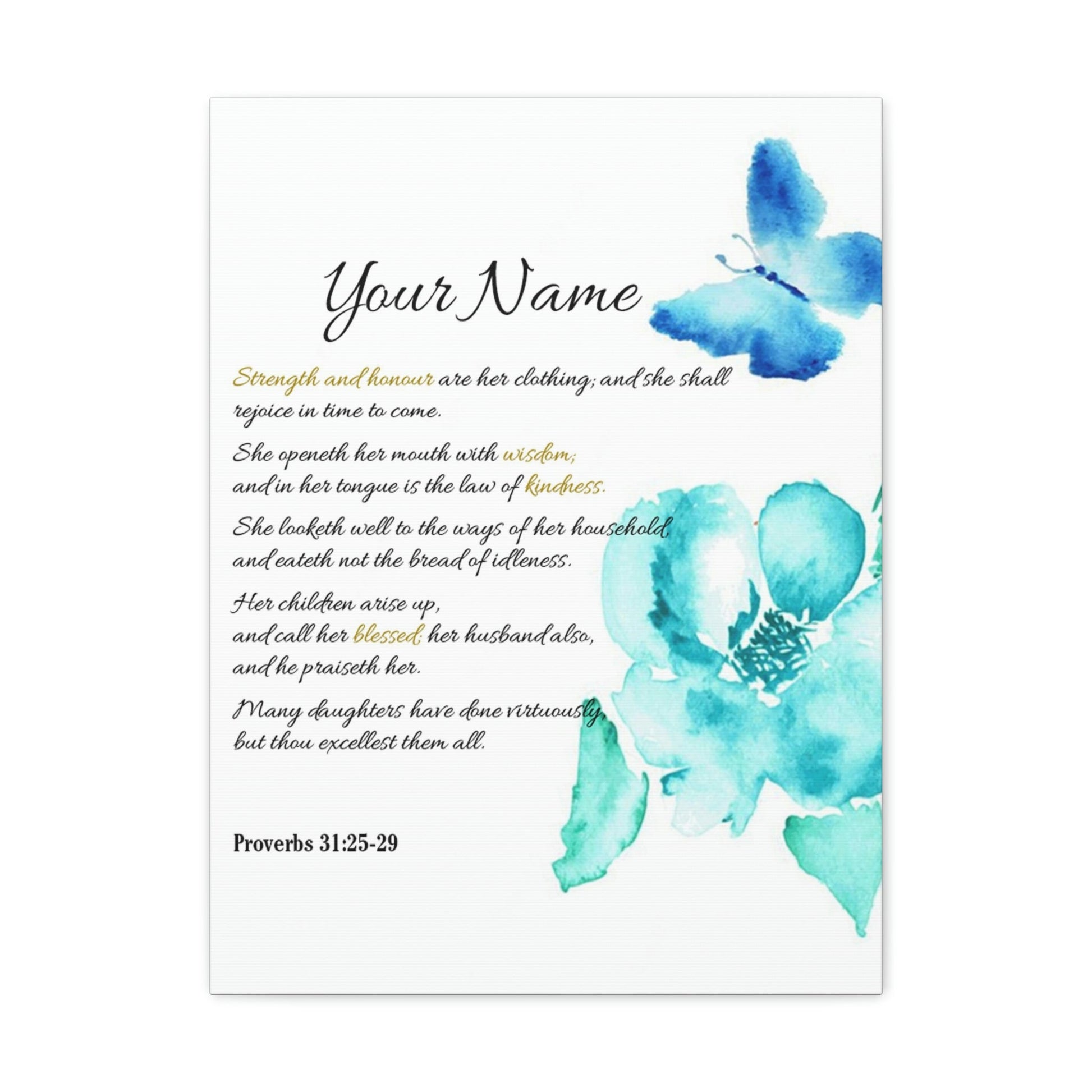 Scripture Walls Personalized She is Strong Proverbs 31:25-29 Bible Verse Canvas Christian Wall Art Ready to Hang Unframed-Express Your Love Gifts