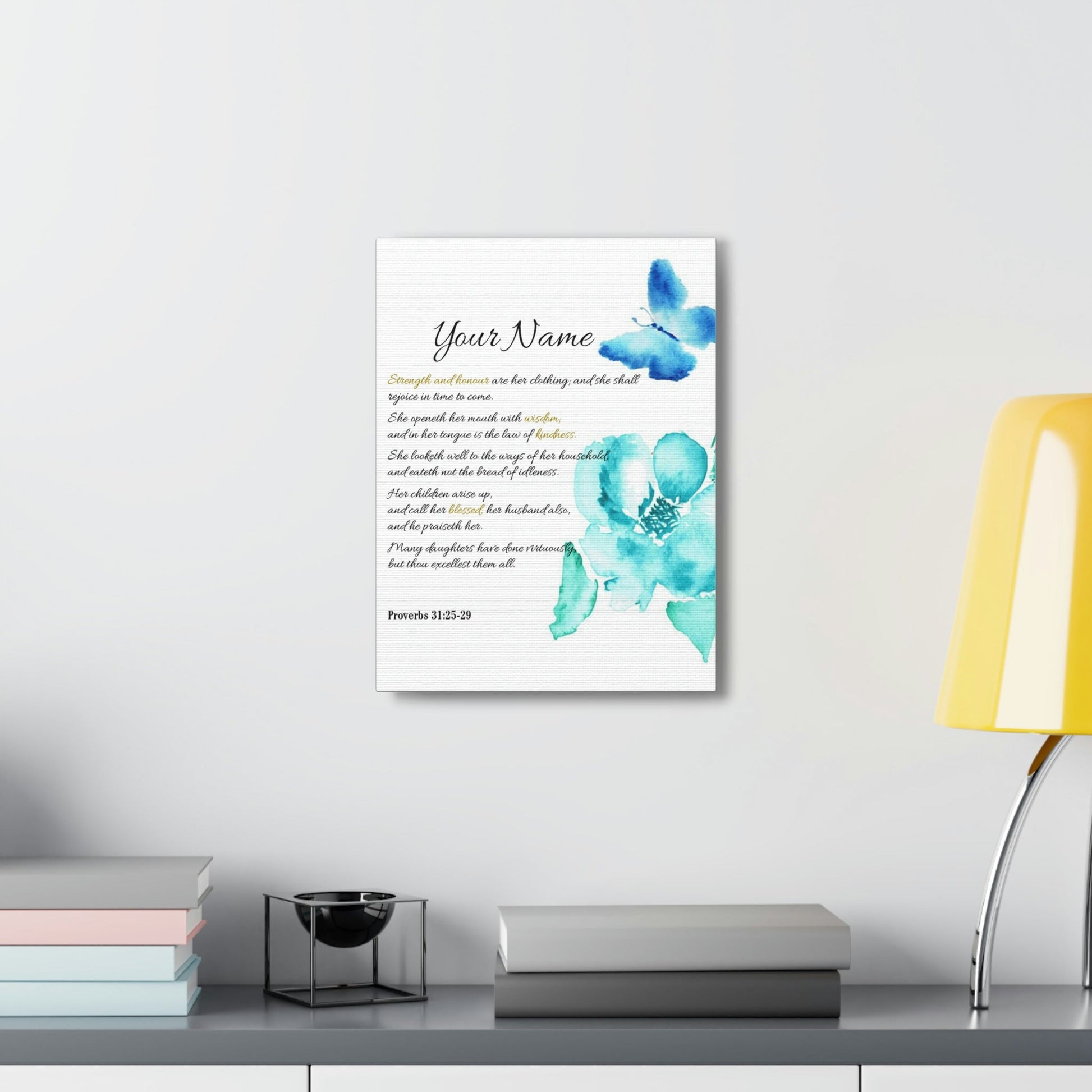 Scripture Walls Personalized She is Strong Proverbs 31:25-29 Bible Verse Canvas Christian Wall Art Ready to Hang Unframed-Express Your Love Gifts
