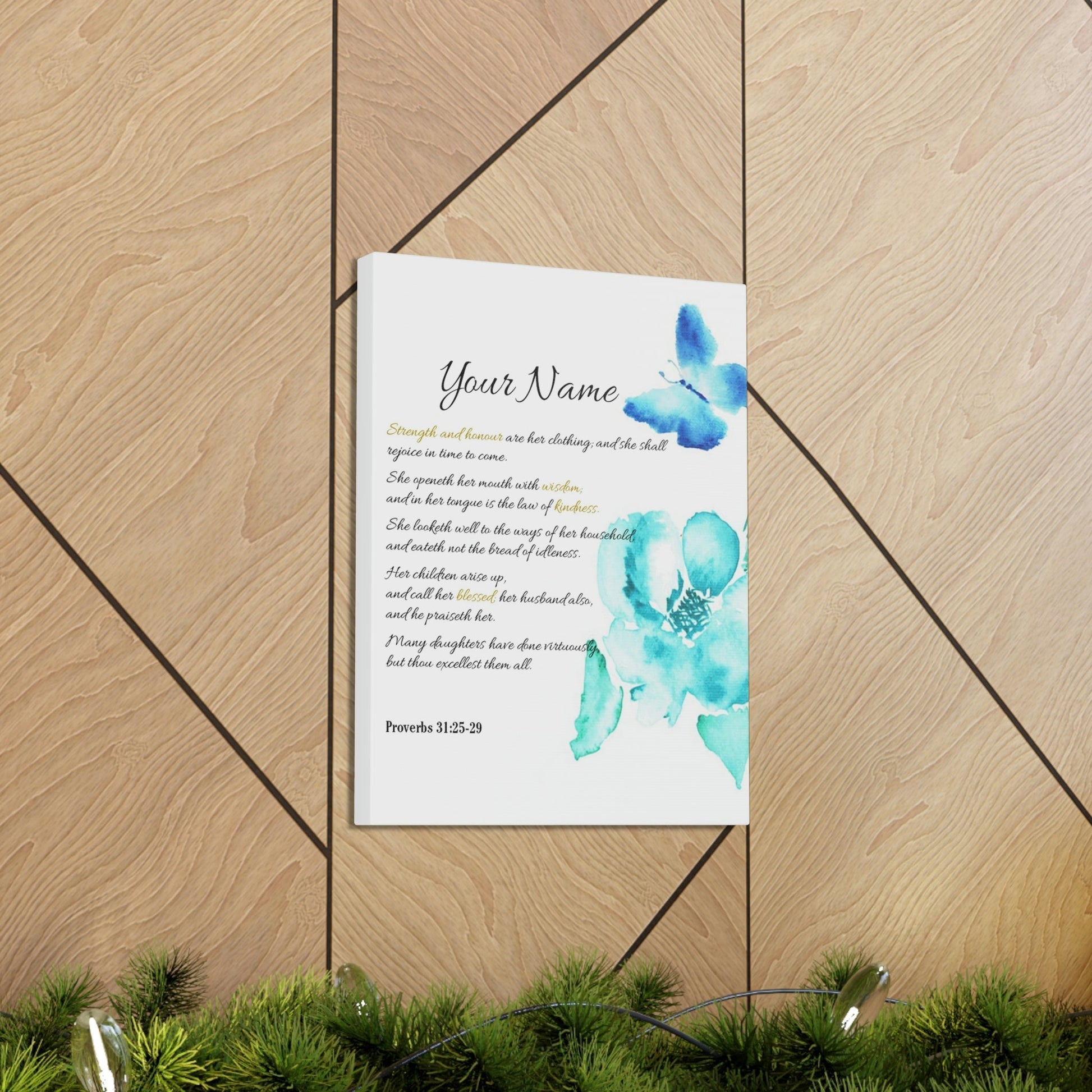 Scripture Walls Personalized She is Strong Proverbs 31:25-29 Bible Verse Canvas Christian Wall Art Ready to Hang Unframed-Express Your Love Gifts