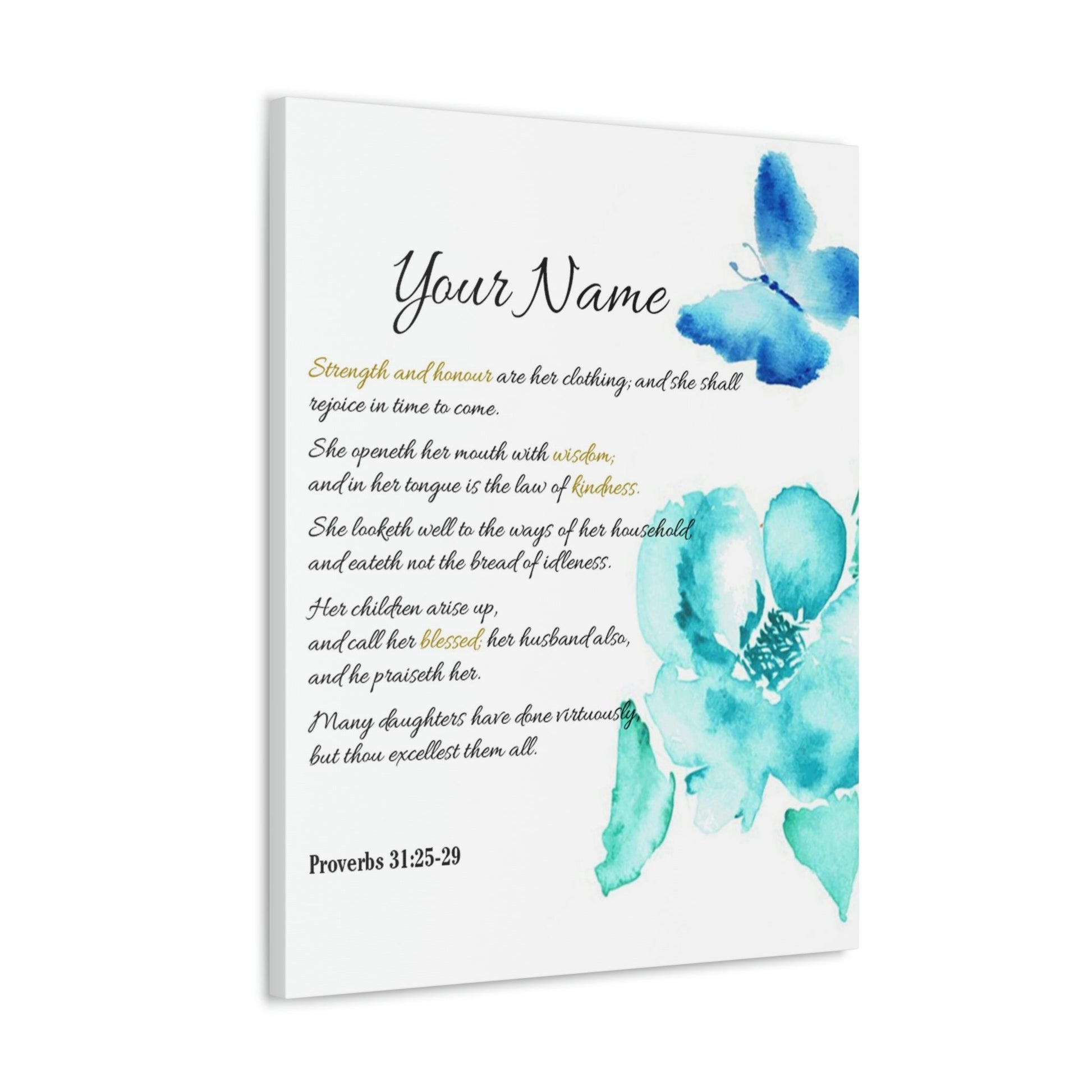 Scripture Walls Personalized She is Strong Proverbs 31:25-29 Bible Verse Canvas Christian Wall Art Ready to Hang Unframed-Express Your Love Gifts