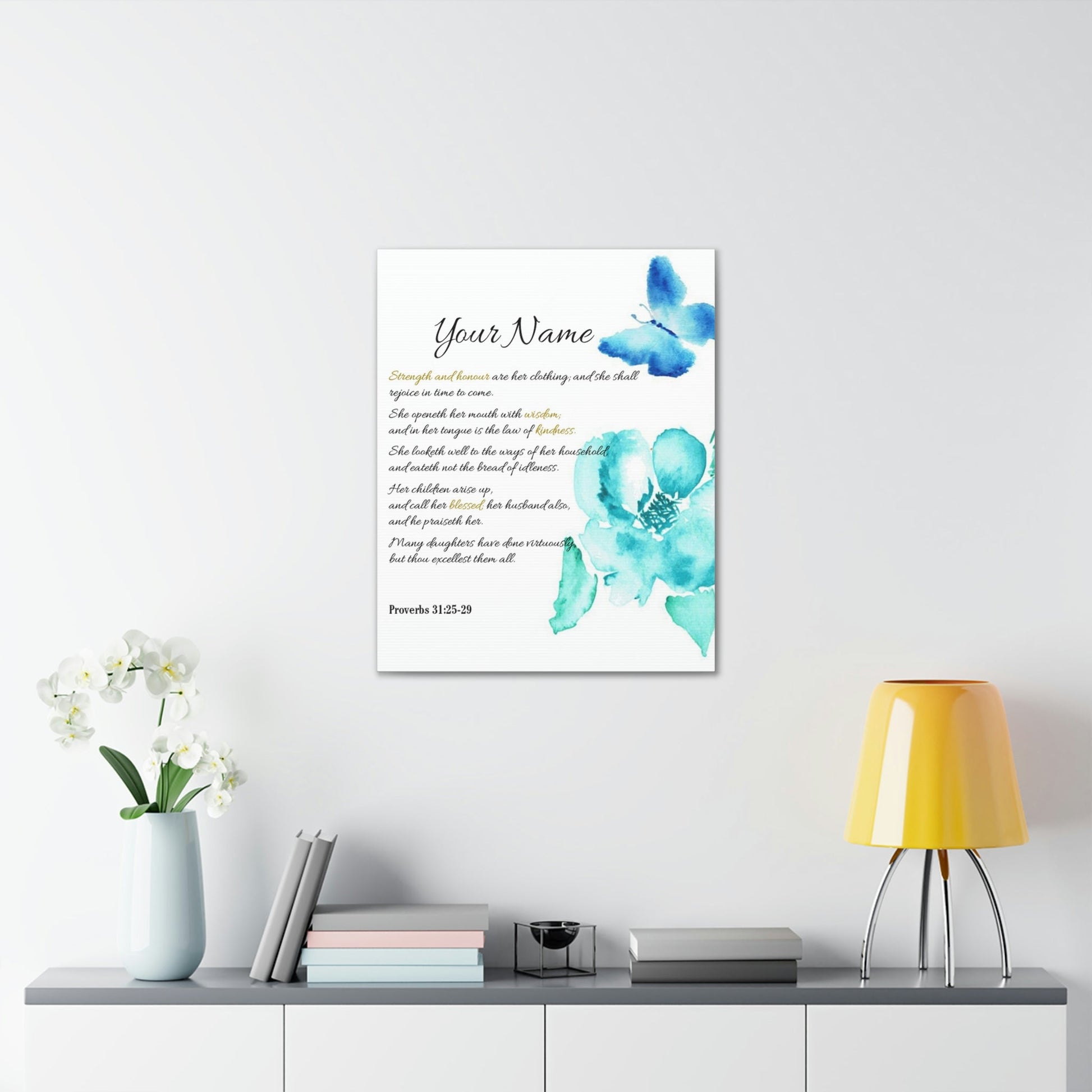 Scripture Walls Personalized She is Strong Proverbs 31:25-29 Bible Verse Canvas Christian Wall Art Ready to Hang Unframed-Express Your Love Gifts