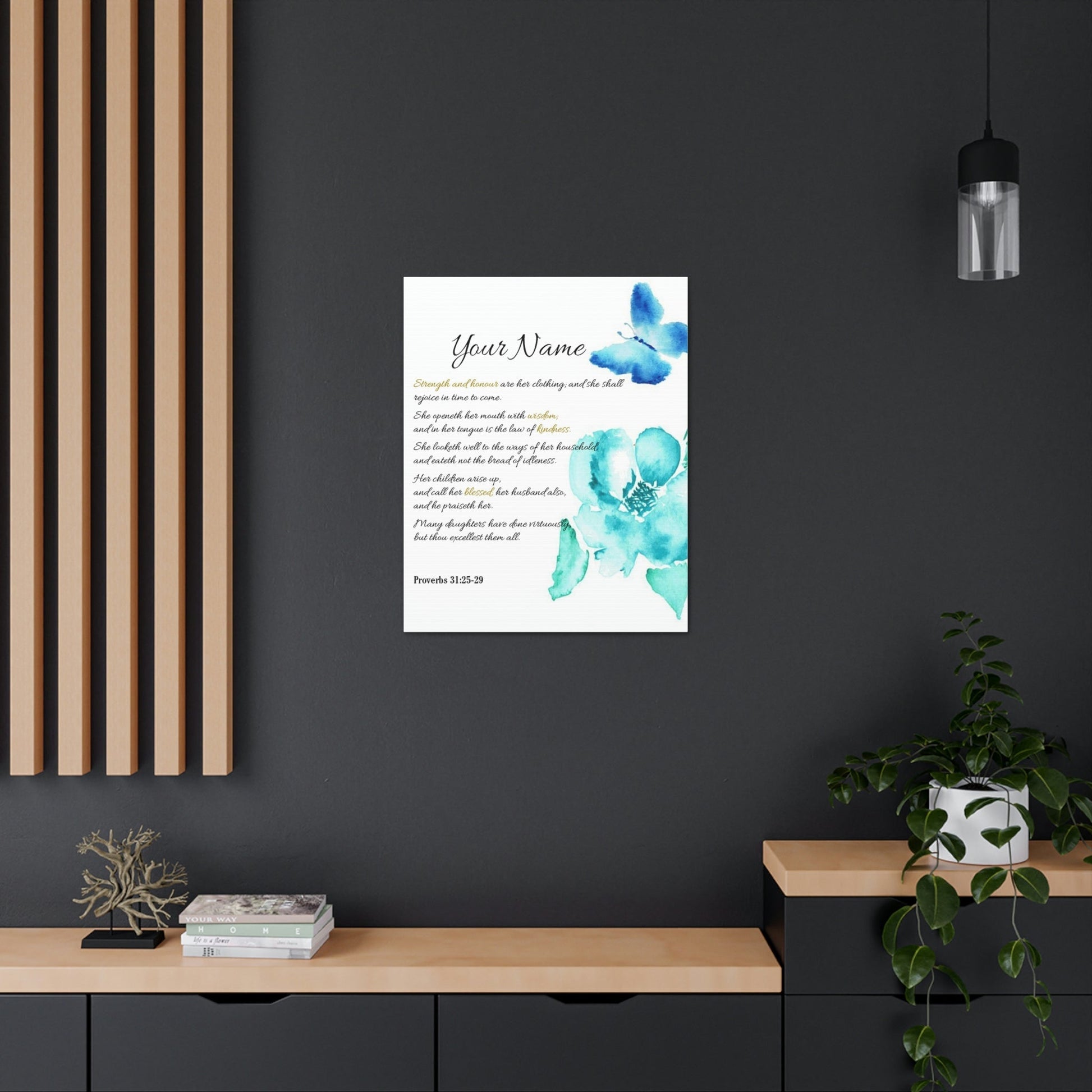 Scripture Walls Personalized She is Strong Proverbs 31:25-29 Bible Verse Canvas Christian Wall Art Ready to Hang Unframed-Express Your Love Gifts