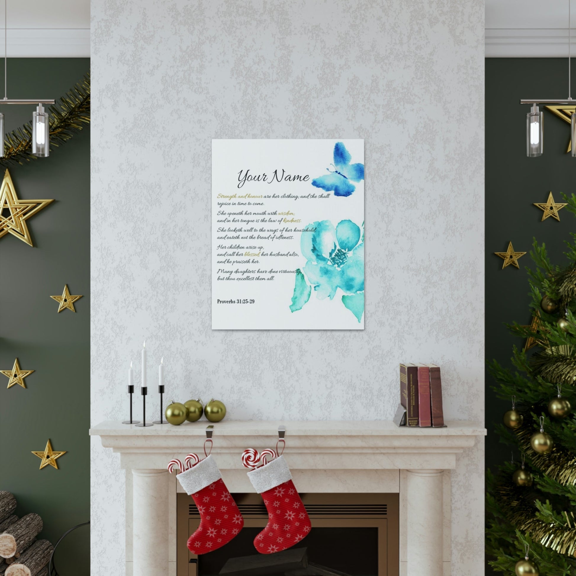 Scripture Walls Personalized She is Strong Proverbs 31:25-29 Bible Verse Canvas Christian Wall Art Ready to Hang Unframed-Express Your Love Gifts