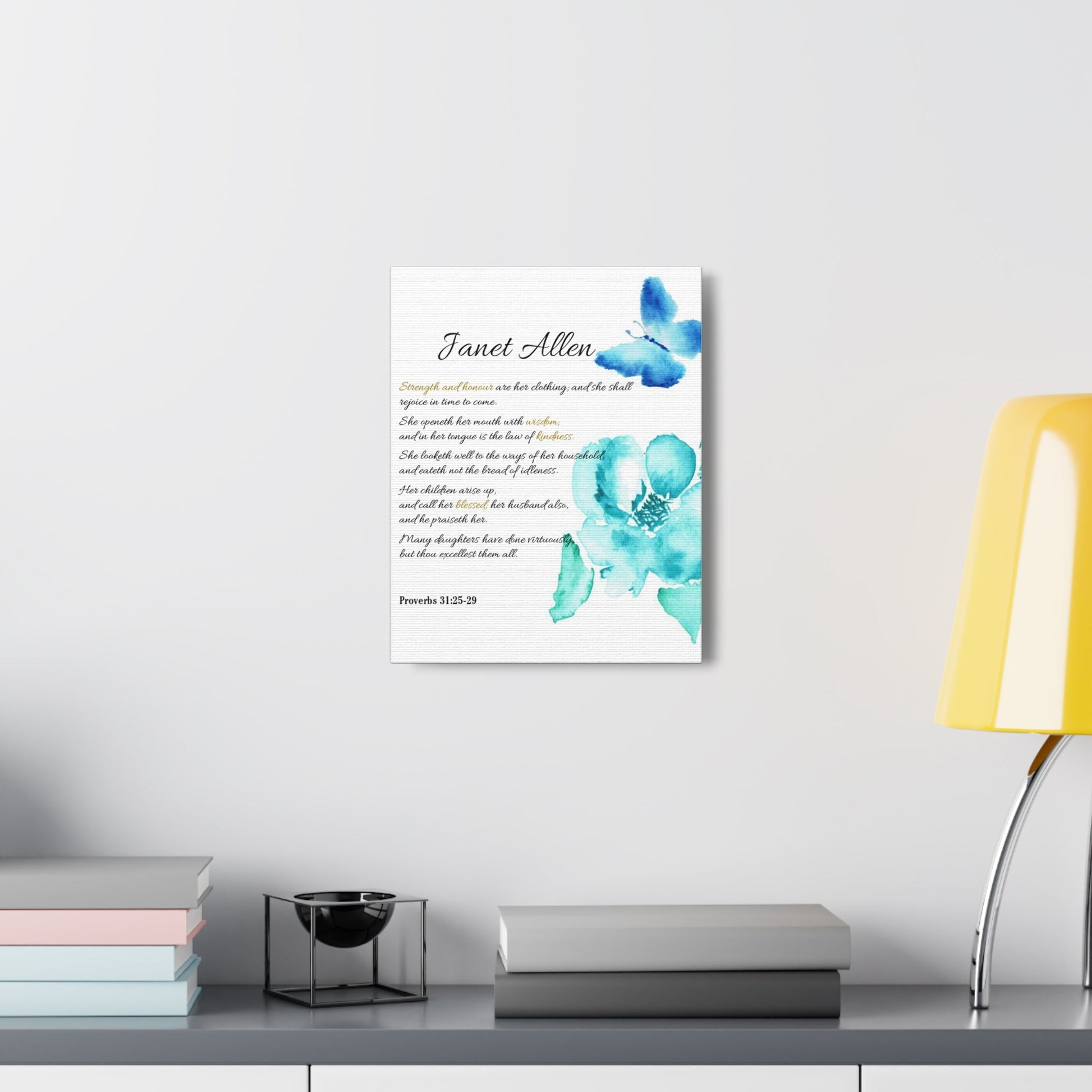 Scripture Walls Personalized She is Strong Proverbs 31:25-29 Bible Verse Canvas Christian Wall Art Ready to Hang Unframed-Express Your Love Gifts