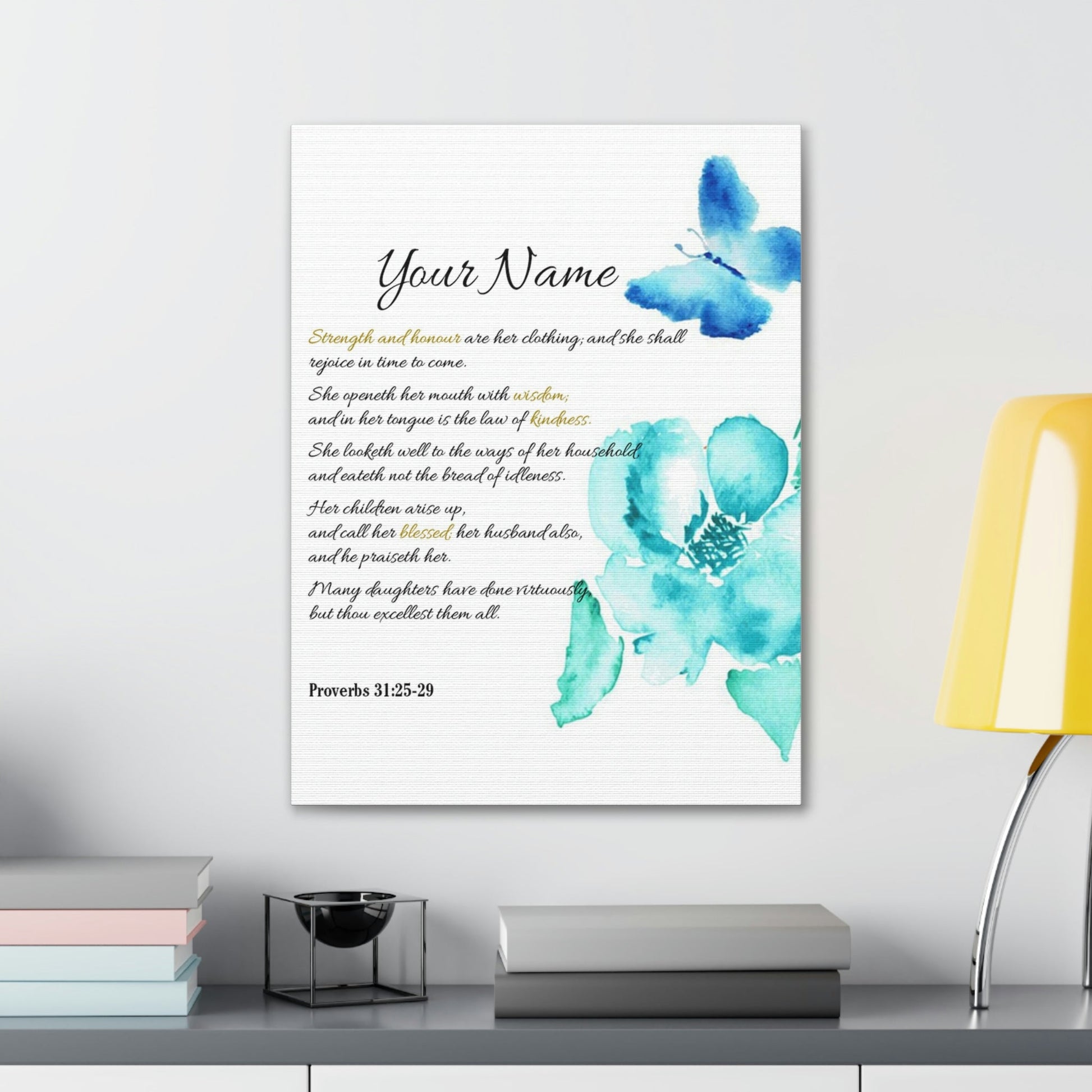 Scripture Walls Personalized She is Strong Proverbs 31:25-29 Bible Verse Canvas Christian Wall Art Ready to Hang Unframed-Express Your Love Gifts