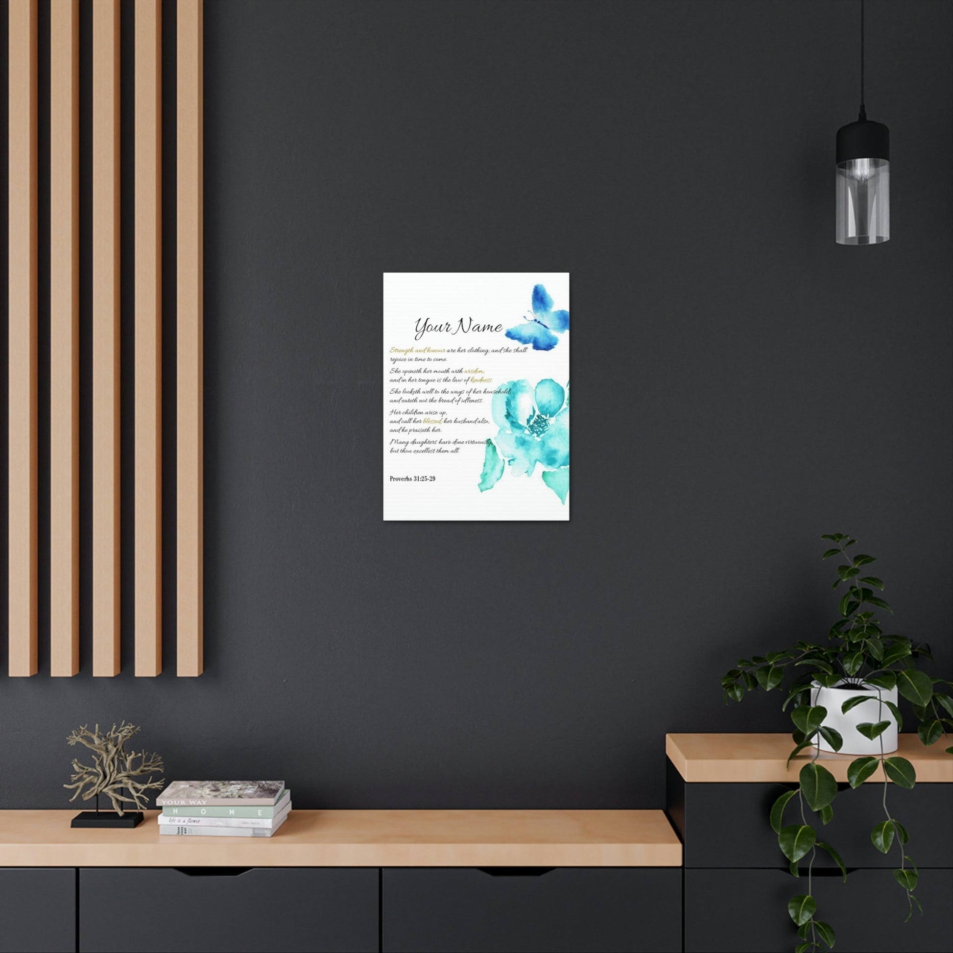 Scripture Walls Personalized She is Strong Proverbs 31:25-29 Bible Verse Canvas Christian Wall Art Ready to Hang Unframed-Express Your Love Gifts