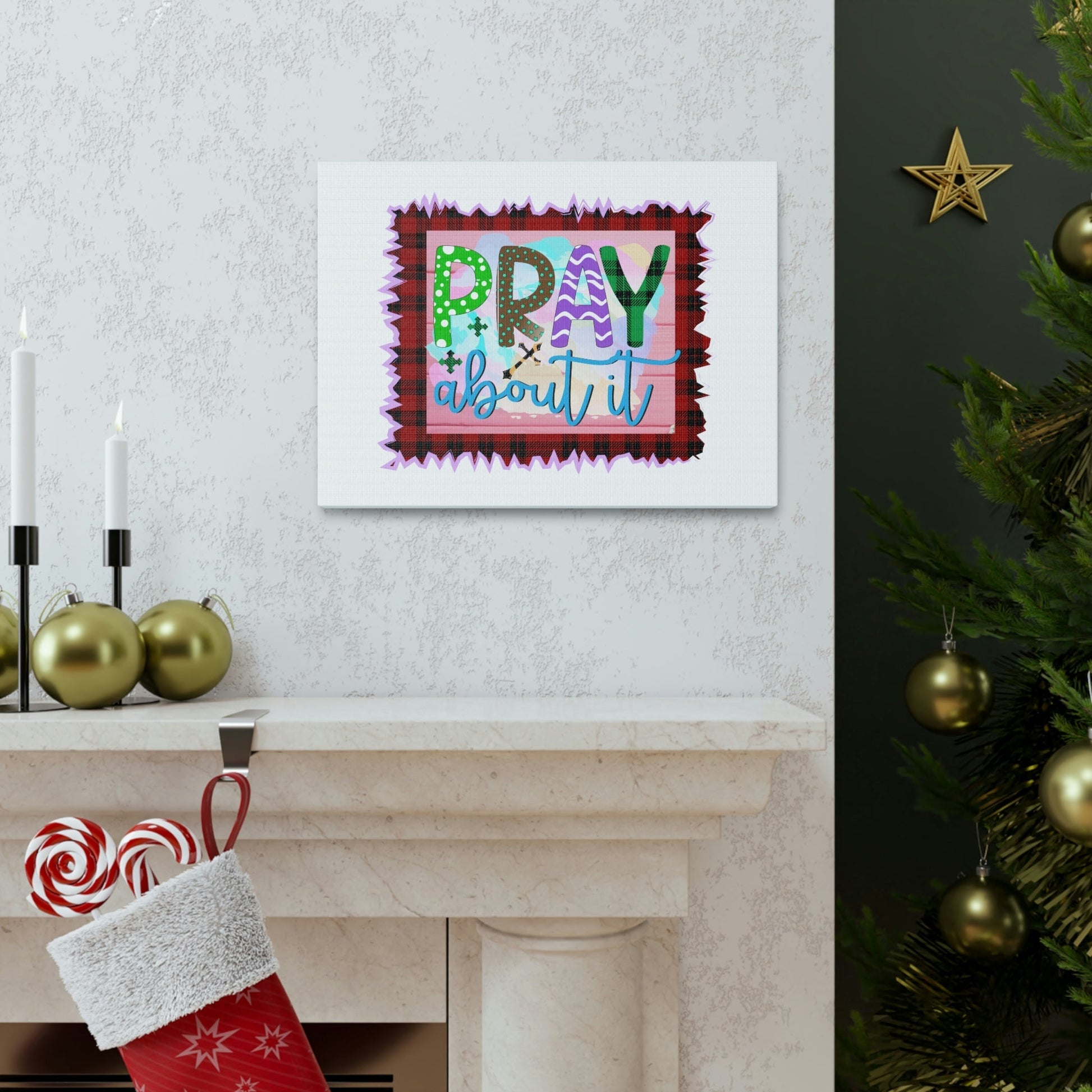 Pray About It Mark 11:24 Red Checkered Christian Wall Art Bible Verse Print Ready to Hang Unframed-Express Your Love Gifts