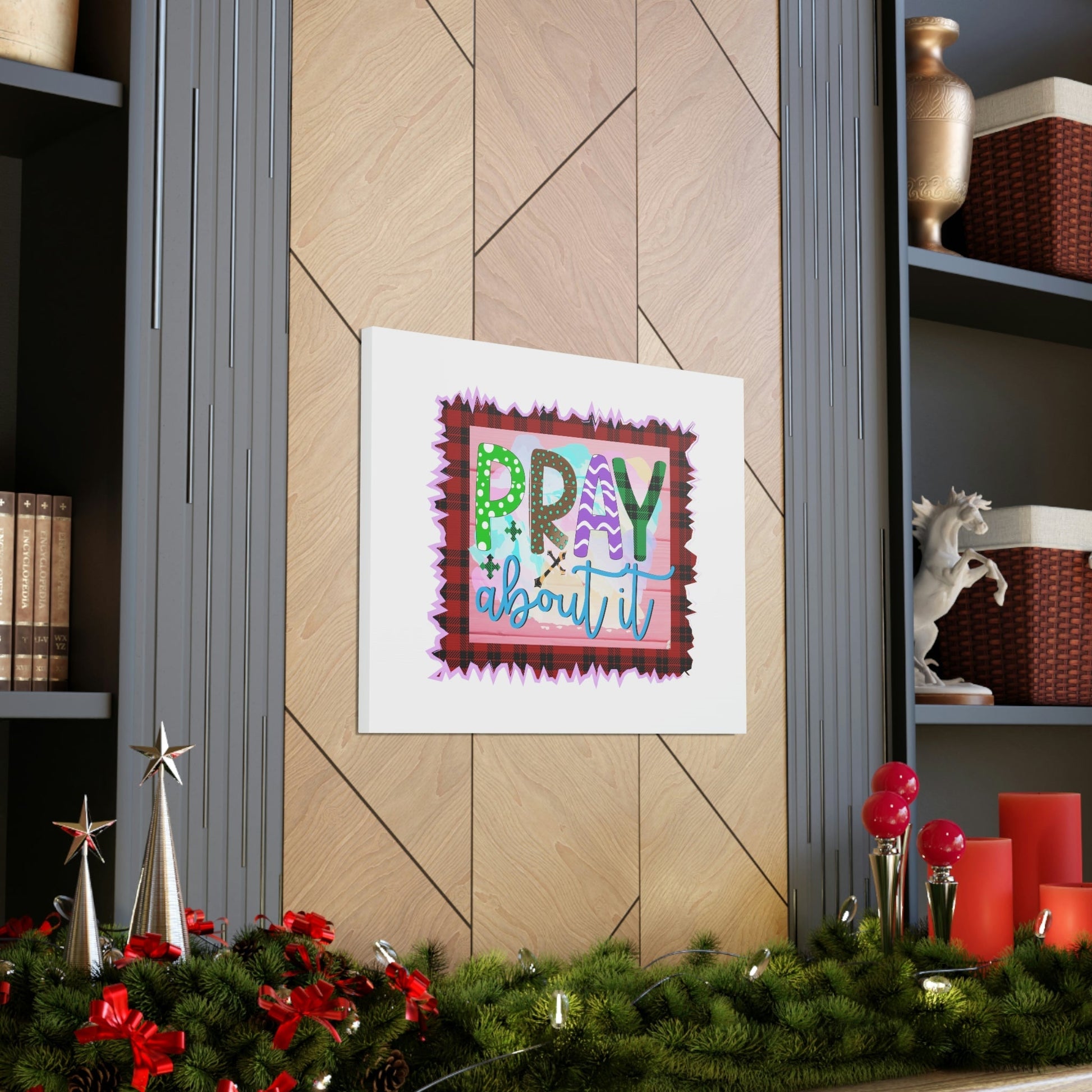 Pray About It Mark 11:24 Red Checkered Christian Wall Art Bible Verse Print Ready to Hang Unframed-Express Your Love Gifts