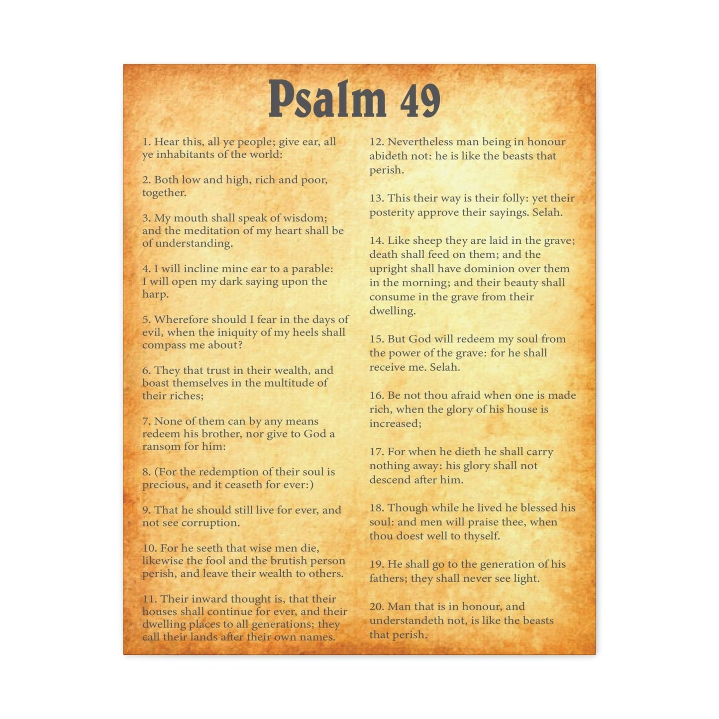 Scripture Walls Psalm 49 Chapter Gold Bible Canvas Christian Wall Art Ready to Hang Unframed-Express Your Love Gifts