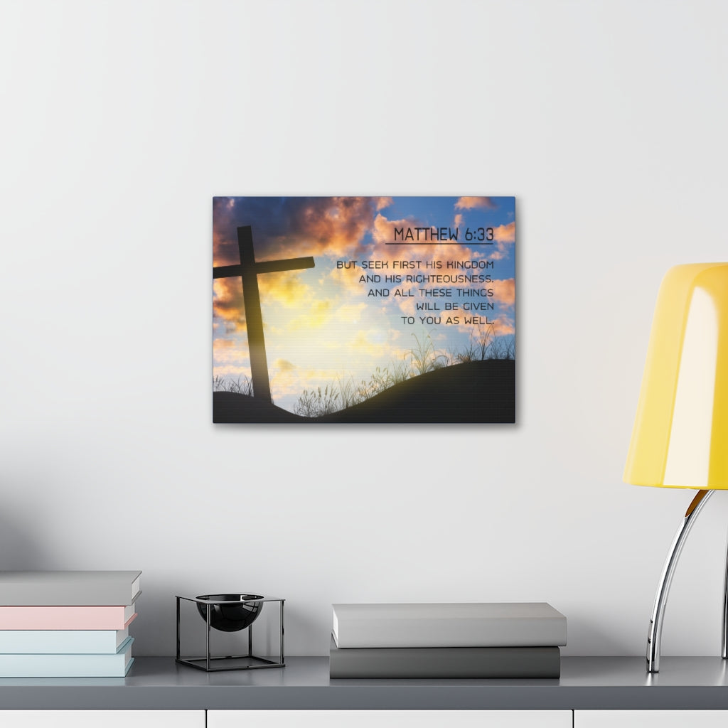 Seek First Matthew 6:33 Bible Verse Canvas Christian Wall Art Ready to Hang Unframed-Express Your Love Gifts