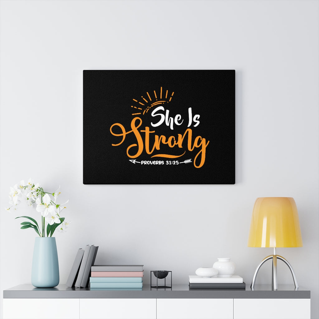She Is Strong Orange Arrow Proverbs 31:25 Bible Verse Canvas Christian Wall Art Ready to Hang Unframed-Express Your Love Gifts