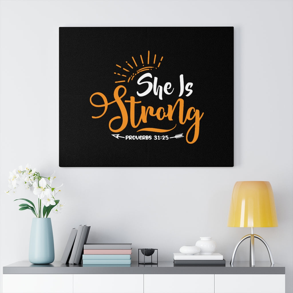 She Is Strong Orange Arrow Proverbs 31:25 Bible Verse Canvas Christian Wall Art Ready to Hang Unframed-Express Your Love Gifts