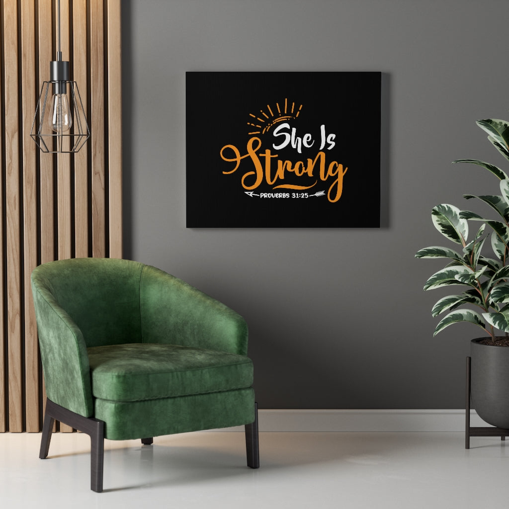 She Is Strong Orange Arrow Proverbs 31:25 Bible Verse Canvas Christian Wall Art Ready to Hang Unframed-Express Your Love Gifts
