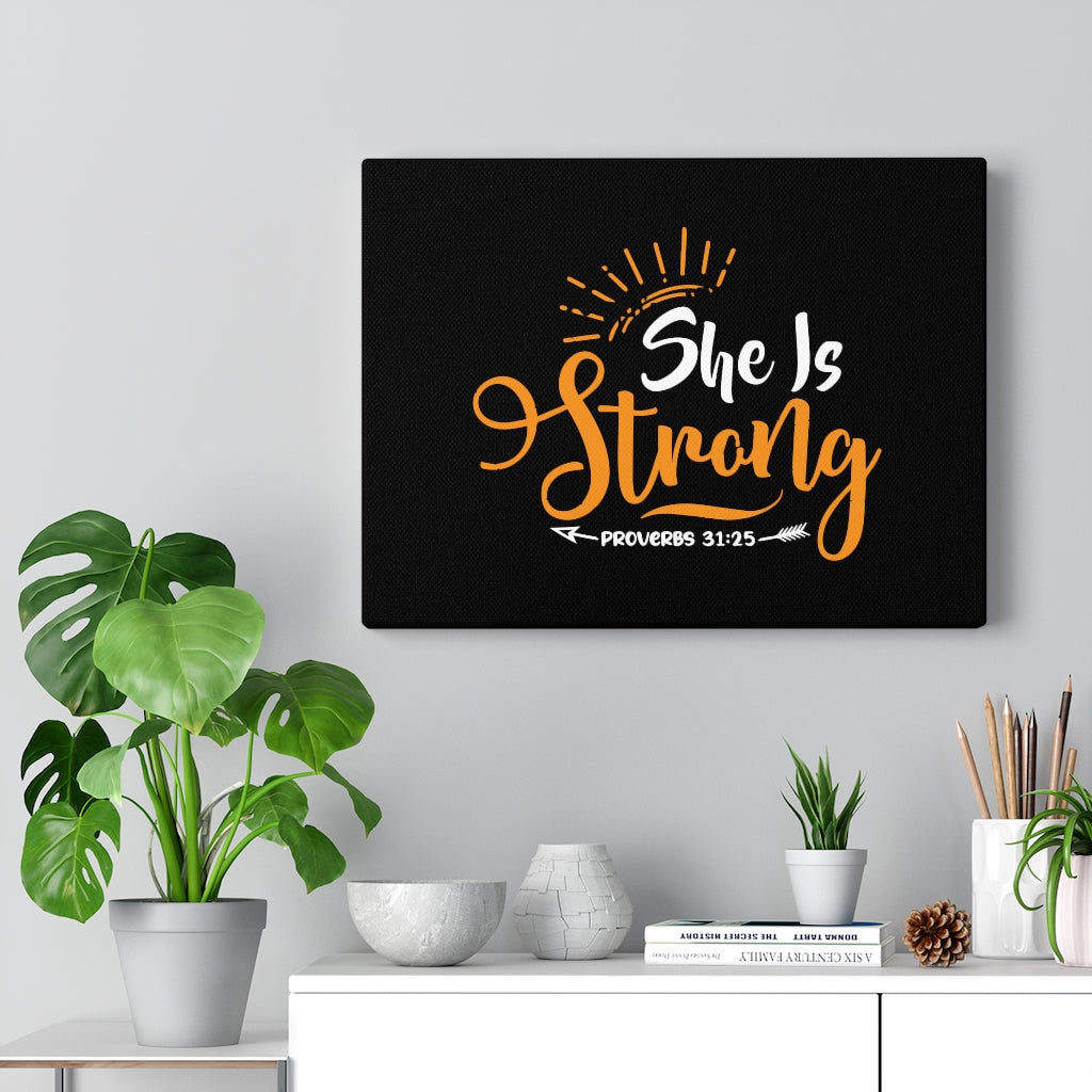 She Is Strong Orange Arrow Proverbs 31:25 Bible Verse Canvas Christian Wall Art Ready to Hang Unframed-Express Your Love Gifts