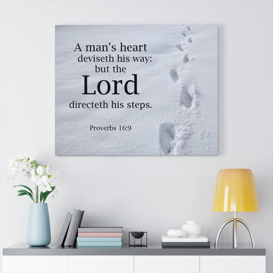 Scripture Walls The Lord Directeth Steps Proverbs 16:9 Bible Verse Canvas Christian Wall Art Ready to Hang Unframed-Express Your Love Gifts