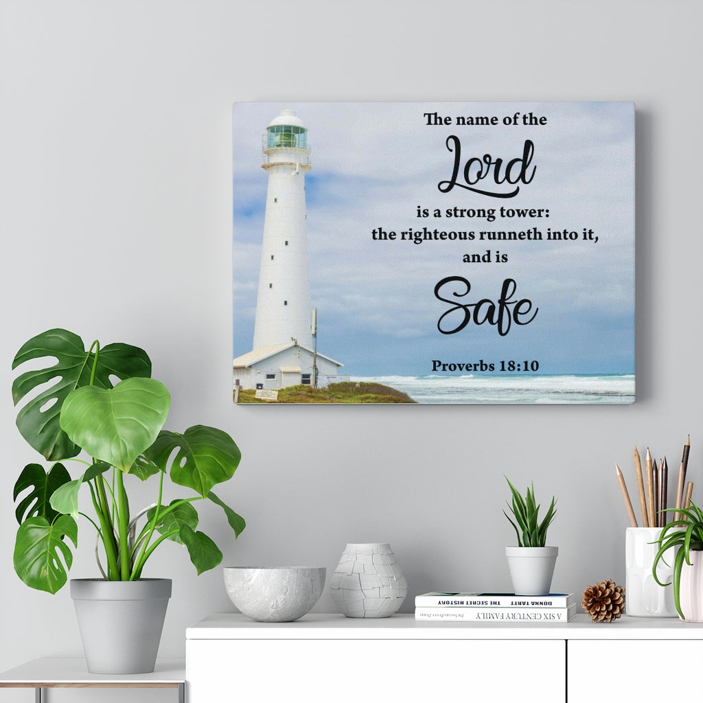 Scripture Walls The Lord is Safe Proverbs 18:10 Bible Verse Canvas Christian Wall Art Ready to Hang Unframed-Express Your Love Gifts