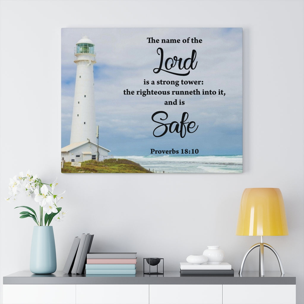 Scripture Walls The Lord is Safe Proverbs 18:10 Bible Verse Canvas Christian Wall Art Ready to Hang Unframed-Express Your Love Gifts