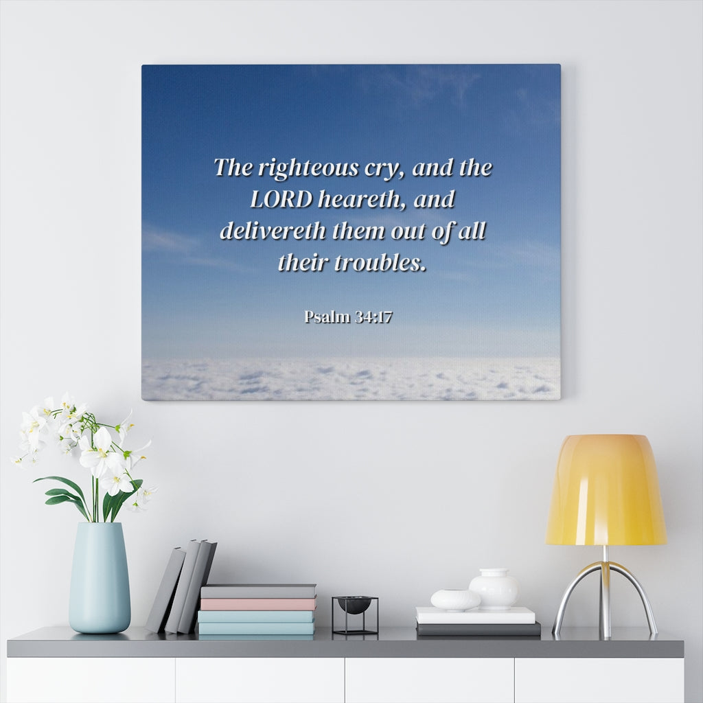 The Righteous Cry Psalm 34:17 Bible Verse Canvas Christian Wall Art Ready to Hang Unframed-Express Your Love Gifts