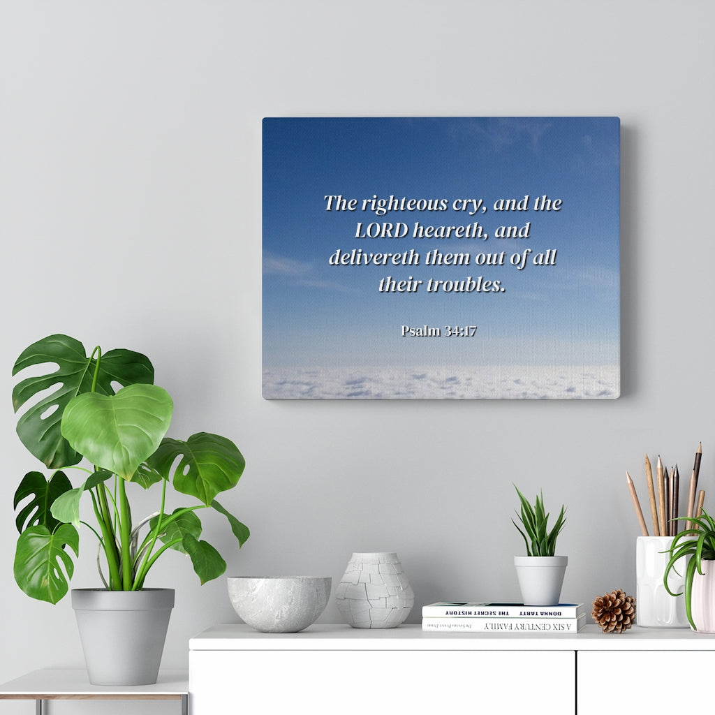 The Righteous Cry Psalm 34:17 Bible Verse Canvas Christian Wall Art Ready to Hang Unframed-Express Your Love Gifts