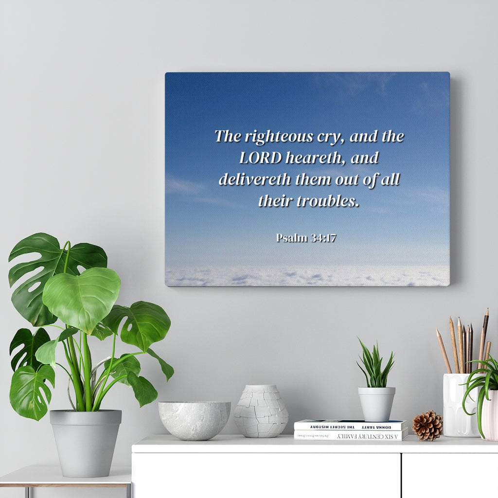 The Righteous Cry Psalm 34:17 Bible Verse Canvas Christian Wall Art Ready to Hang Unframed-Express Your Love Gifts