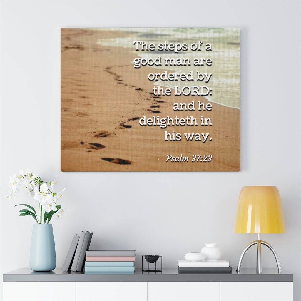 The Steps Psalm 37:23 Bible Verse Canvas Christian Wall Art Ready to Hang Unframed-Express Your Love Gifts