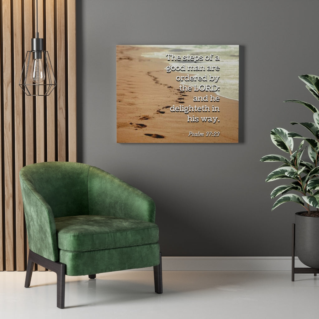 The Steps Psalm 37:23 Bible Verse Canvas Christian Wall Art Ready to Hang Unframed-Express Your Love Gifts