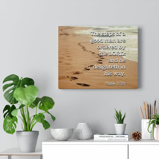 The Steps Psalm 37:23 Bible Verse Canvas Christian Wall Art Ready to Hang Unframed-Express Your Love Gifts