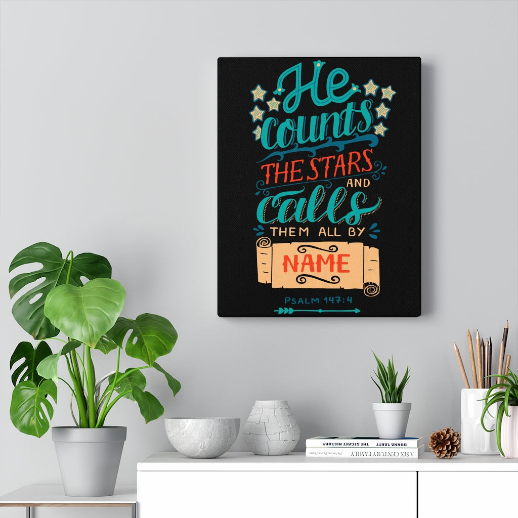 Scripture Walls Them All By Name Psalm 147:4 Bible Verse Canvas Christian Wall Art Ready to Hang Unframed-Express Your Love Gifts