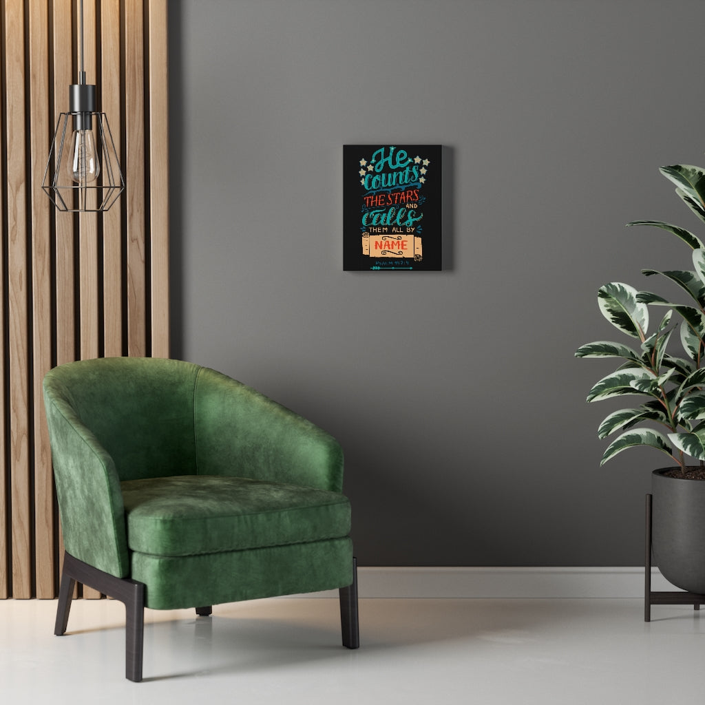 Scripture Walls Them All By Name Psalm 147:4 Bible Verse Canvas Christian Wall Art Ready to Hang Unframed-Express Your Love Gifts
