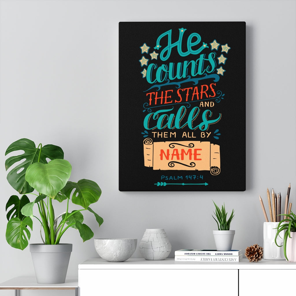 Scripture Walls Them All By Name Psalm 147:4 Bible Verse Canvas Christian Wall Art Ready to Hang Unframed-Express Your Love Gifts