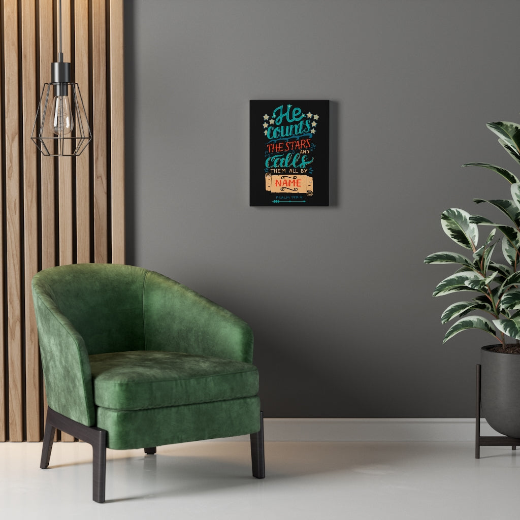 Scripture Walls Them All By Name Psalm 147:4 Bible Verse Canvas Christian Wall Art Ready to Hang Unframed-Express Your Love Gifts