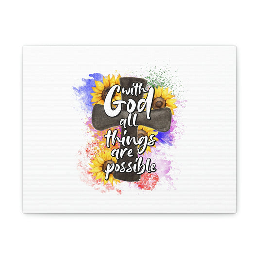Things Are Possible Matthew 19:26 Sunflower Cross Christian Wall Art Bible Verse Print Ready to Hang Unframed-Express Your Love Gifts