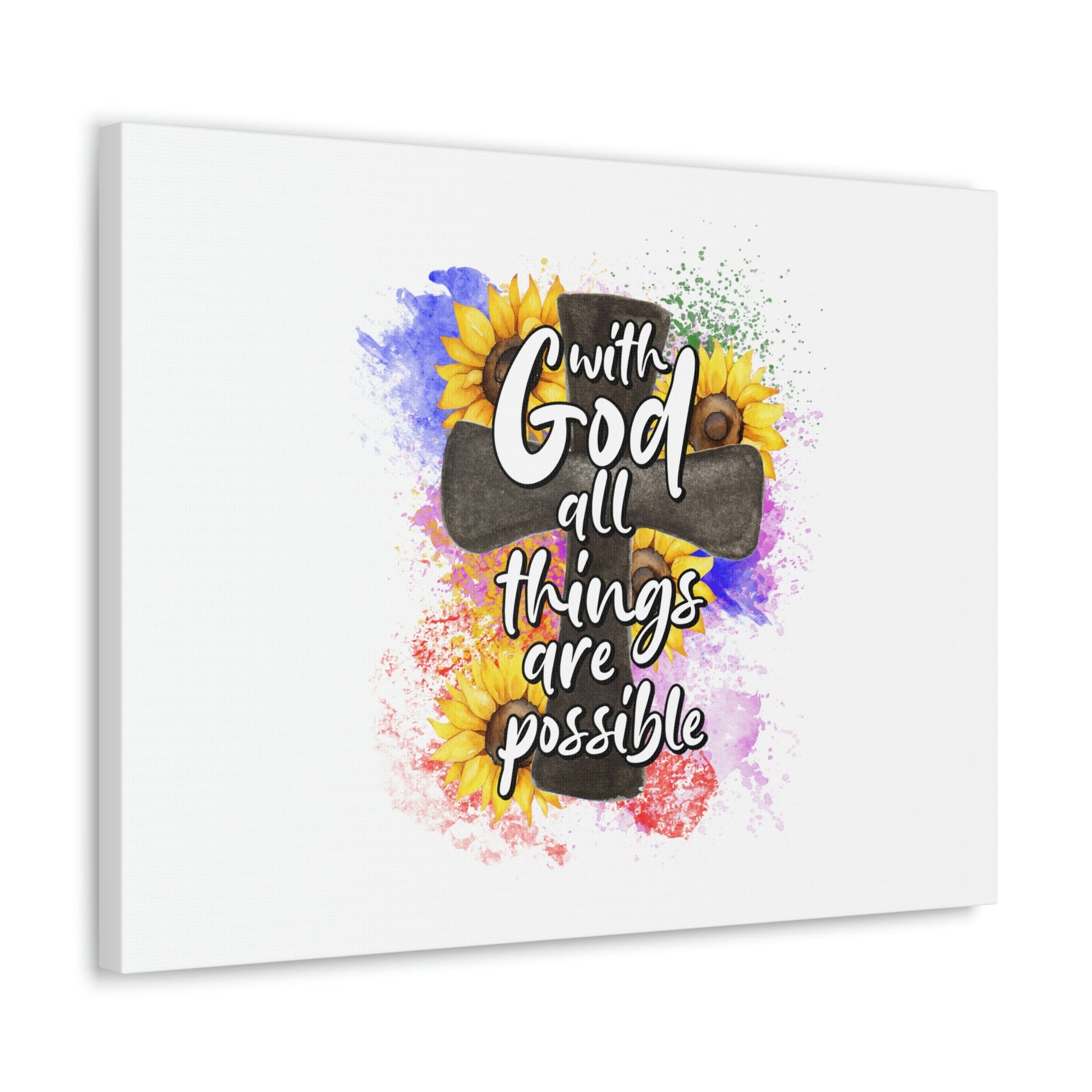 Things Are Possible Matthew 19:26 Sunflower Cross Christian Wall Art Bible Verse Print Ready to Hang Unframed-Express Your Love Gifts