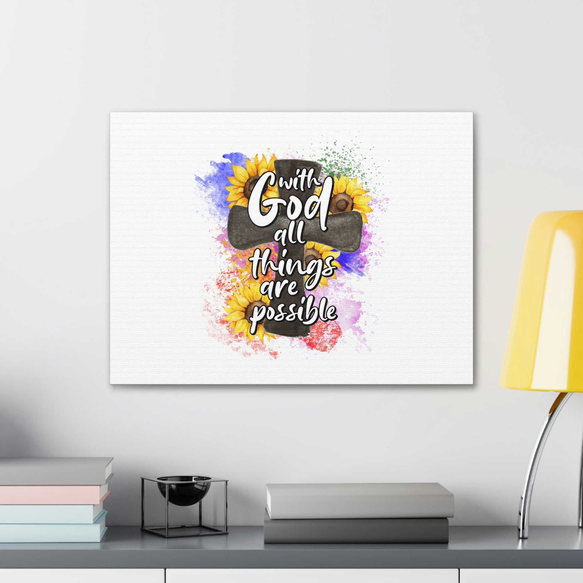 Things Are Possible Matthew 19:26 Sunflower Cross Christian Wall Art Bible Verse Print Ready to Hang Unframed-Express Your Love Gifts