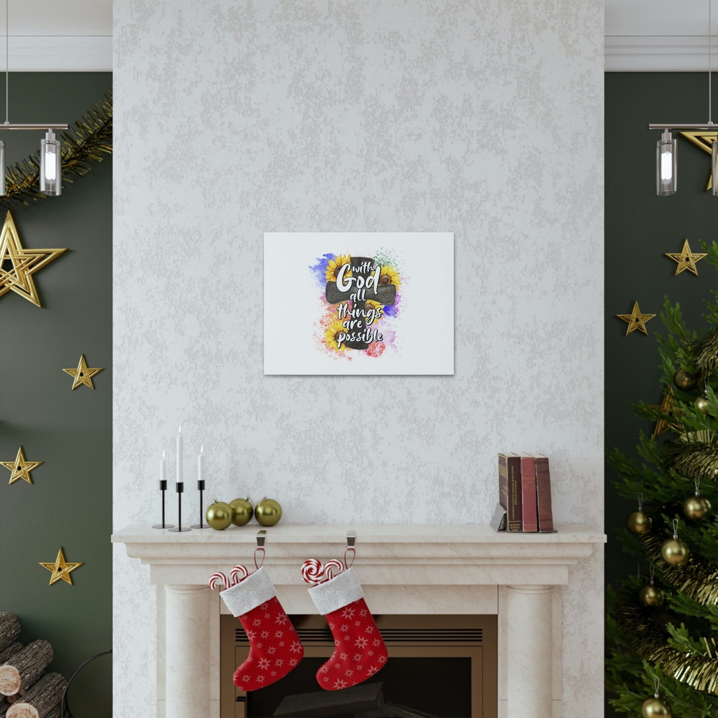 Things Are Possible Matthew 19:26 Sunflower Cross Christian Wall Art Bible Verse Print Ready to Hang Unframed-Express Your Love Gifts