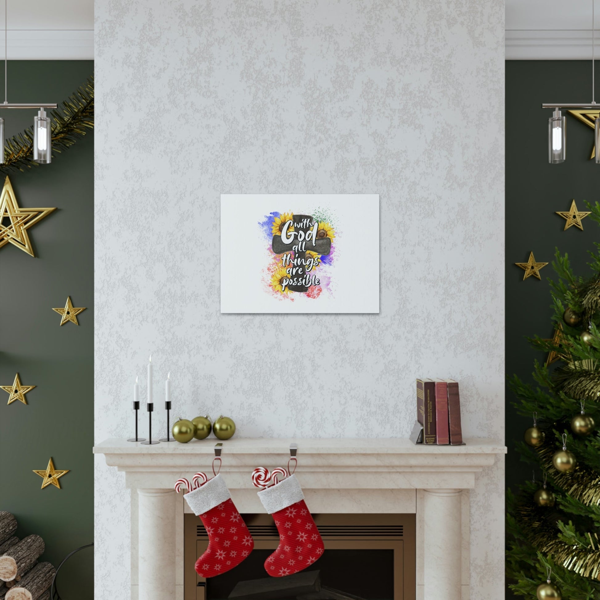 Things Are Possible Matthew 19:26 Sunflower Cross Christian Wall Art Bible Verse Print Ready to Hang Unframed-Express Your Love Gifts