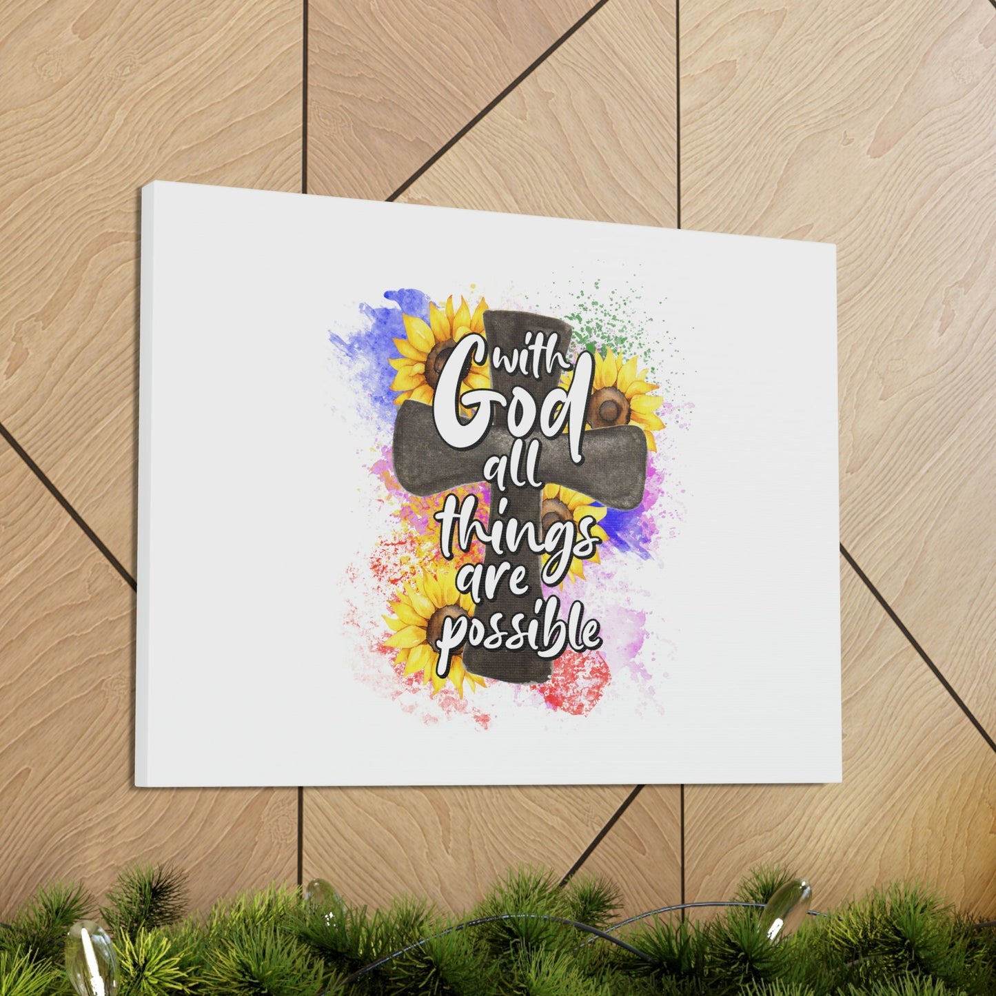 Things Are Possible Matthew 19:26 Sunflower Cross Christian Wall Art Bible Verse Print Ready to Hang Unframed-Express Your Love Gifts