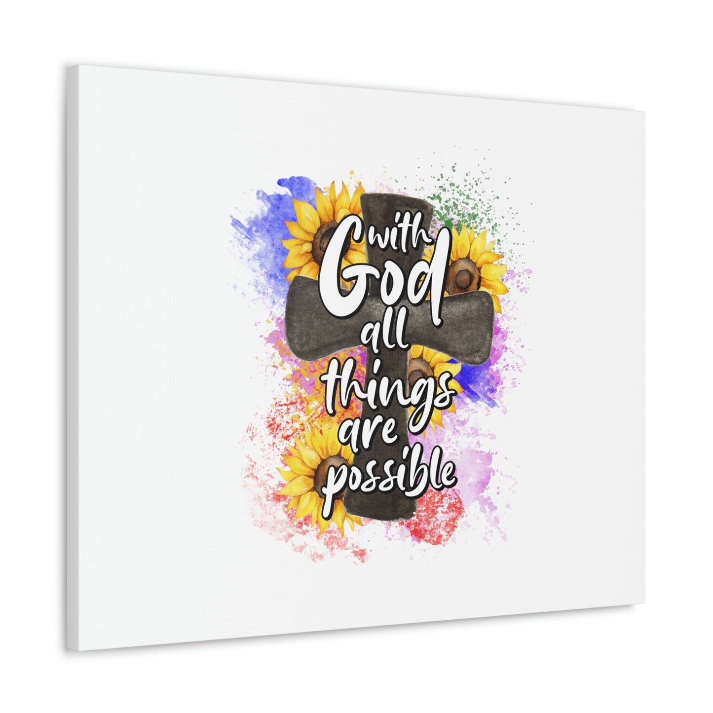 Things Are Possible Matthew 19:26 Sunflower Cross Christian Wall Art Bible Verse Print Ready to Hang Unframed-Express Your Love Gifts