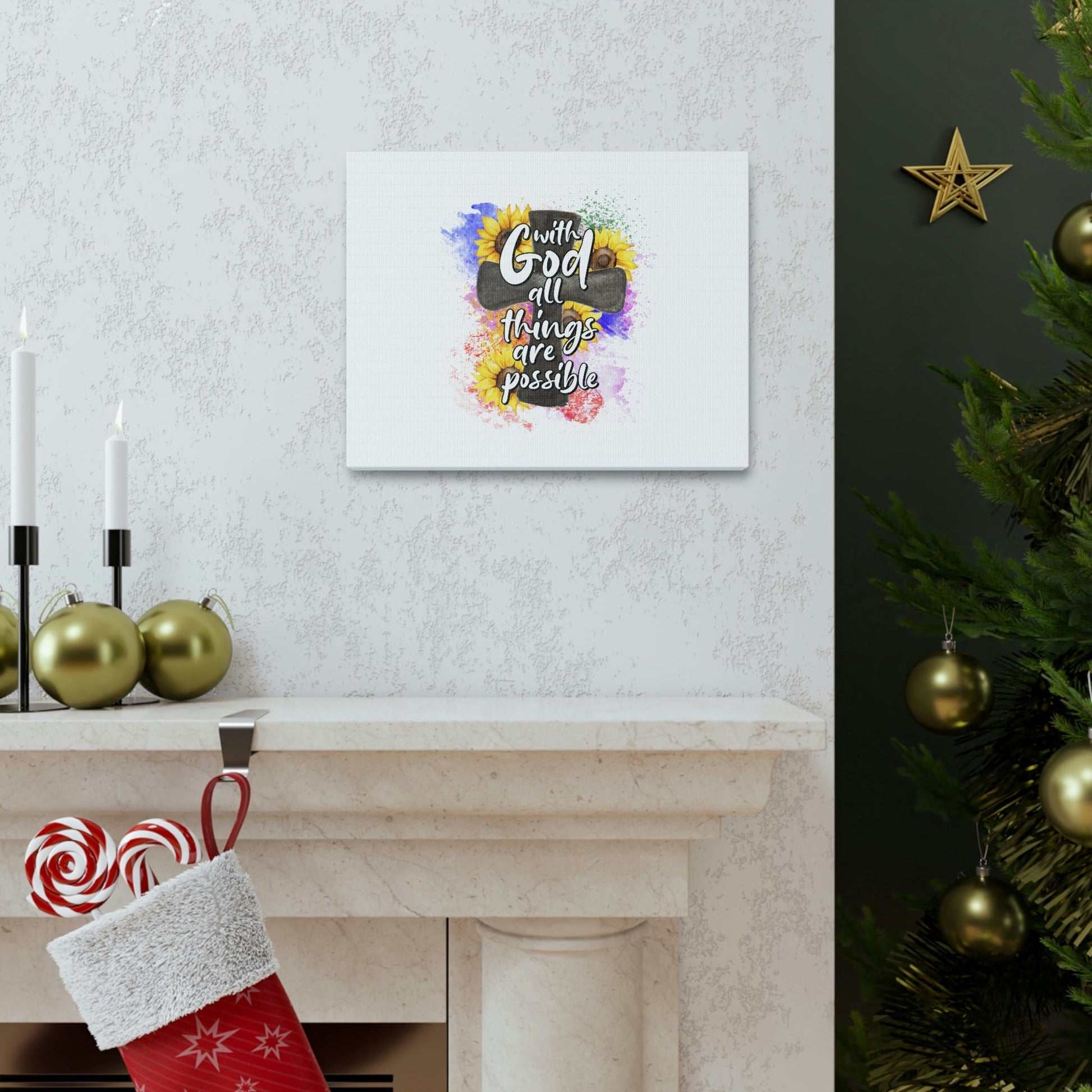 Things Are Possible Matthew 19:26 Sunflower Cross Christian Wall Art Bible Verse Print Ready to Hang Unframed-Express Your Love Gifts