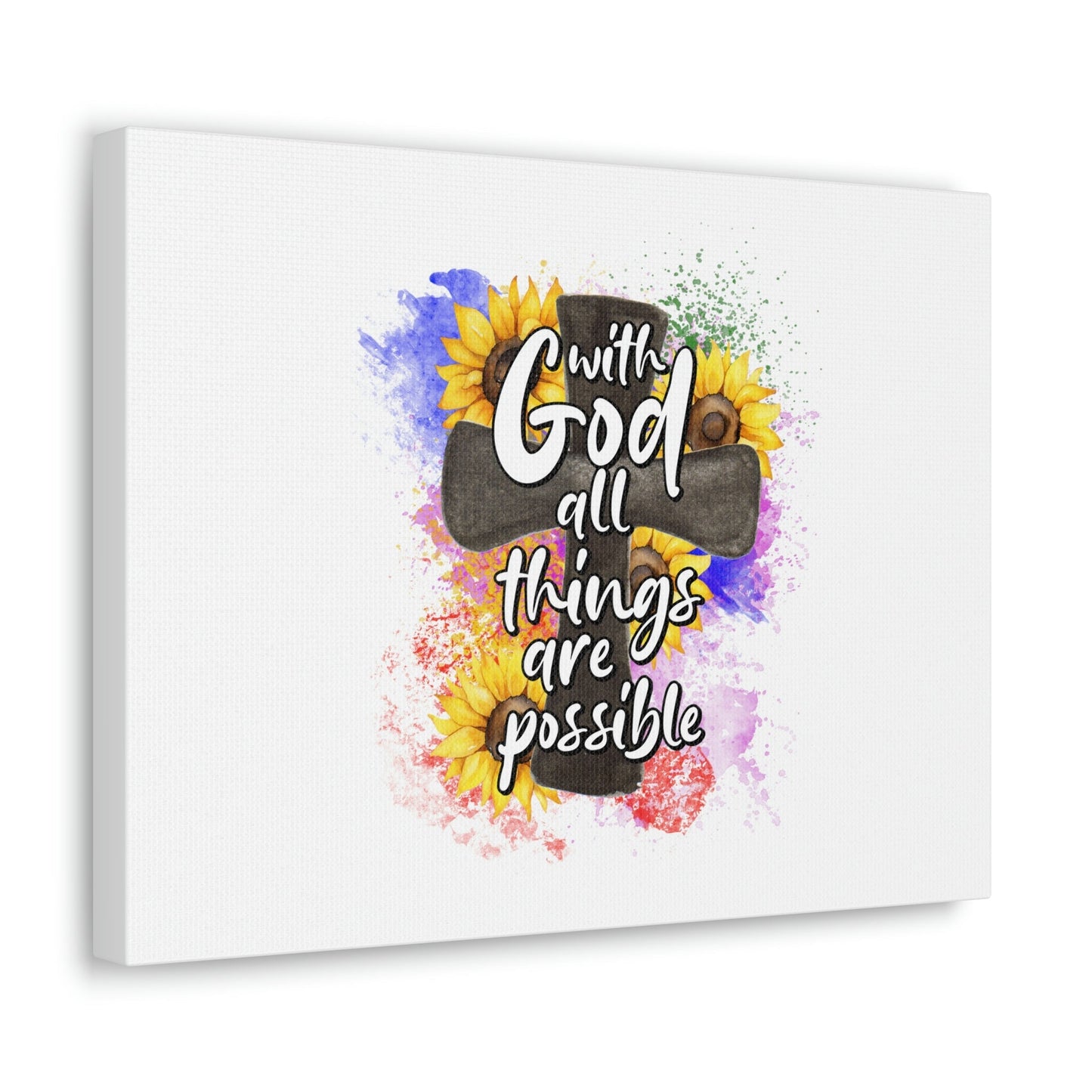Things Are Possible Matthew 19:26 Sunflower Cross Christian Wall Art Bible Verse Print Ready to Hang Unframed-Express Your Love Gifts