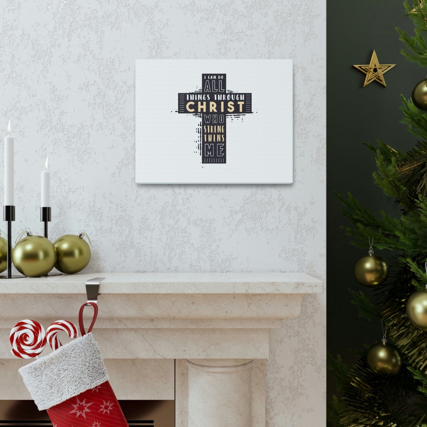 Things Through Christ Philippians 4:13 Cross Christian Wall Art Bible Verse Print Ready to Hang Unframed-Express Your Love Gifts