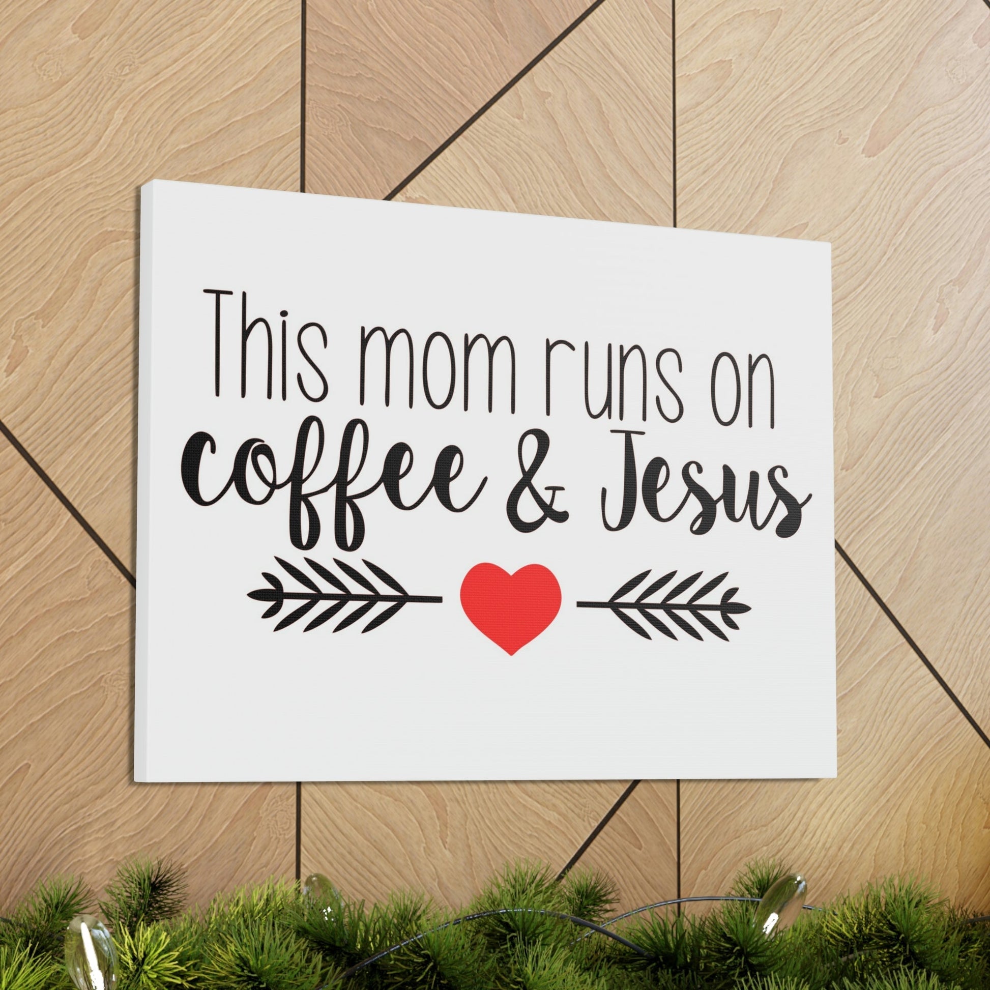 Scripture Walls This Mom Runs On Coffee & Jesus Mark 10:27 Coffee Christian Wall Art Print Ready to Hang Unframed-Express Your Love Gifts